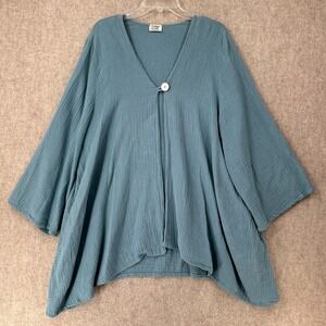 Cotton‎ Lani Open on Button Front Gauze Cardigan Kimono Top Size OS Lagenlook